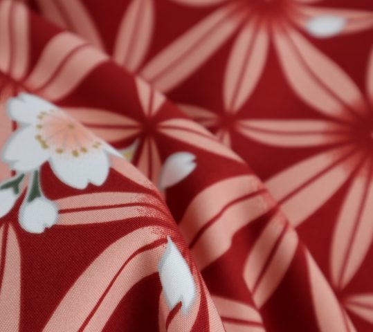卒業式袴レンタルNo.764[レトロモダン]エンジ・ベージュの麻の葉・花の丸